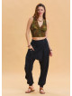 Black Bohemian Shalwar with Elastic Waistband and Rope Detail and Buttons 4555